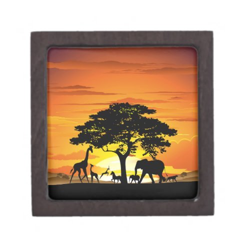 Wild Animals on African Savanna Sunset Gift Box