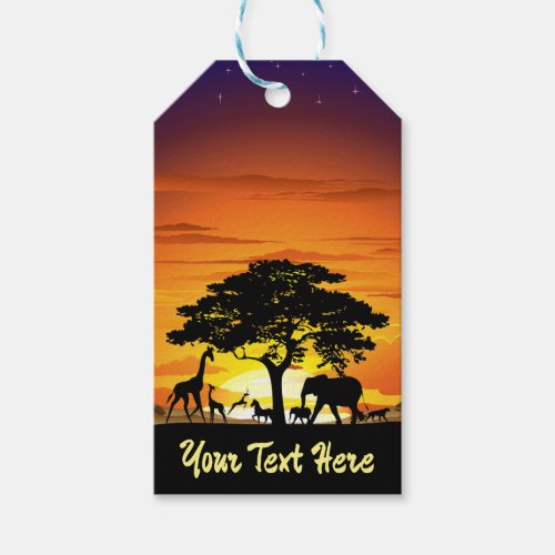 Wild Animals on African Savanna Sunset Gift Tags