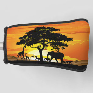 Wild Animals on African Savanna Sunset Golf Head Cover