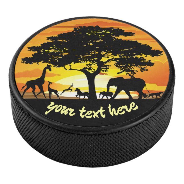 Wild Animals on African Savanna Sunset Hockey Puck (3/4)