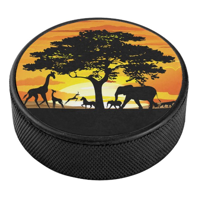 Wild Animals on African Savanna Sunset Hockey Puck (3/4)