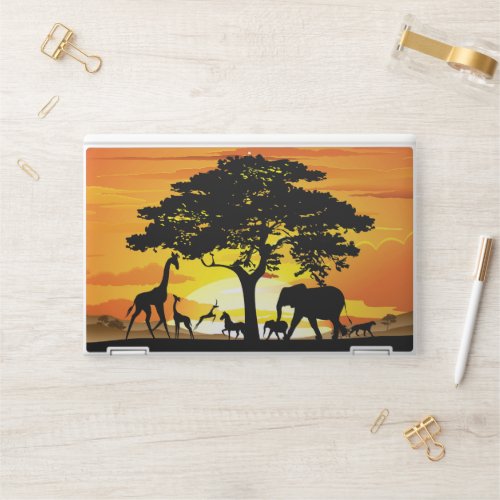Wild Animals on African Savanna Sunset HP Laptop Skin
