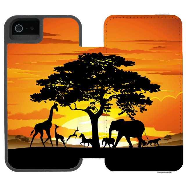 Wild Animals on African Savanna Sunset Incipio iPhone Wallet Case (Folio Open)