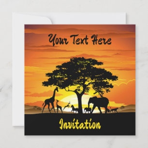 Wild Animals on African Savanna Sunset Invitation