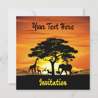 Wild Animals on African Savanna Sunset Invitation