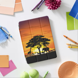 Wild Animals on African Savanna Sunset iPad Air Cover