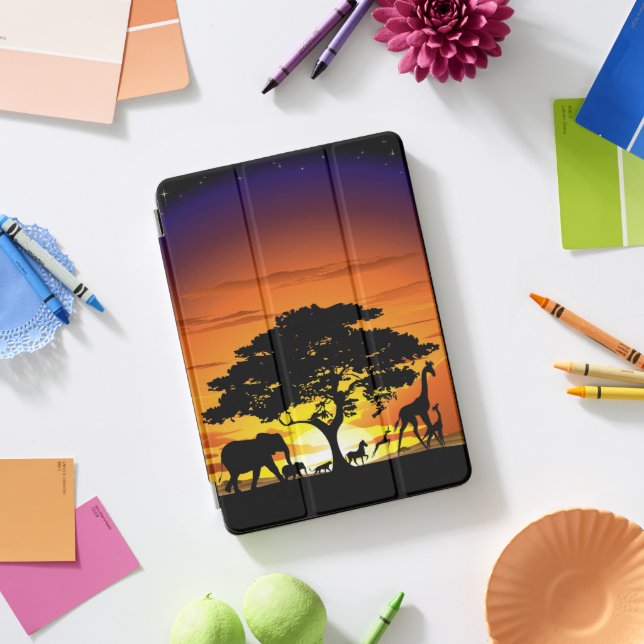 Wild Animals on African Savanna Sunset iPad Pro Cover (Desk)