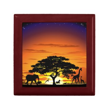 Wild Animals On African Savanna Sunset Jewelry Box by Bluedarkat at Zazzle