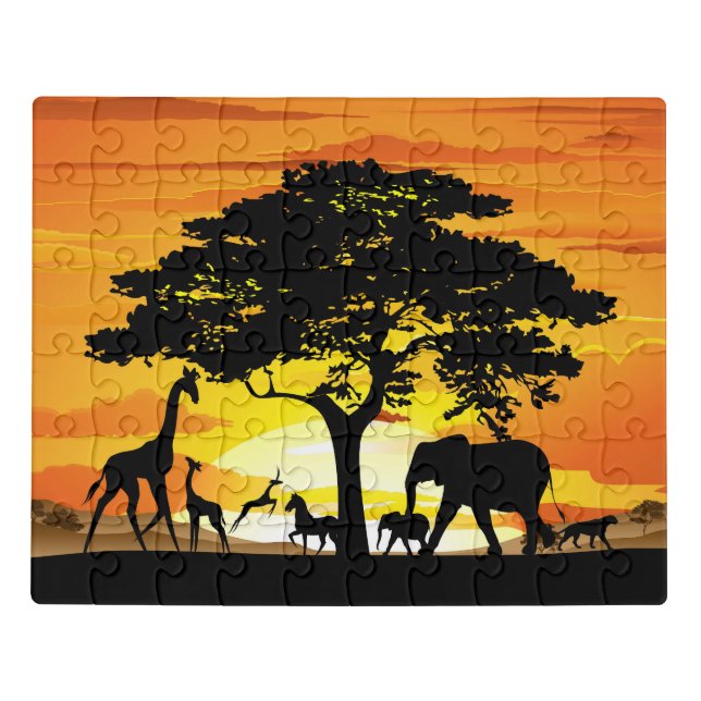 Wild Animals on African Savanna Sunset Jigsaw Puzzle (Puzzle Horizontal)