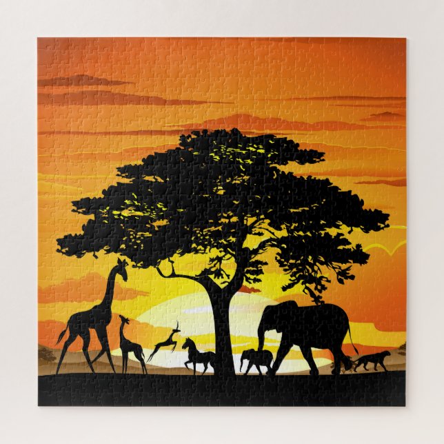 Wild Animals on African Savanna Sunset Jigsaw Puzzle (Vertical)