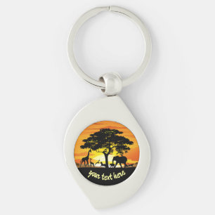 Wild Animals on African Savanna Sunset Keychain