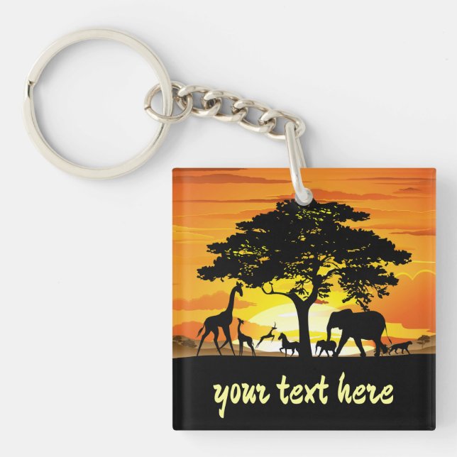 Wild Animals on African Savanna Sunset Keychain (Front)