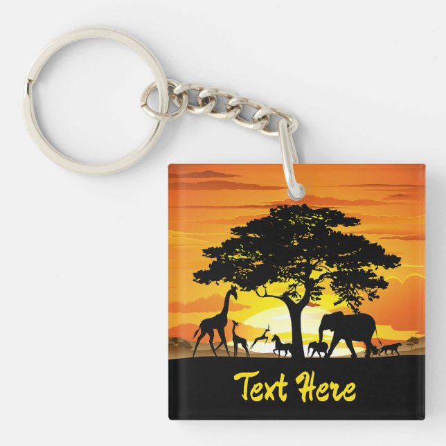 Wild Animals on African Savanna Sunset Keychain (Front)