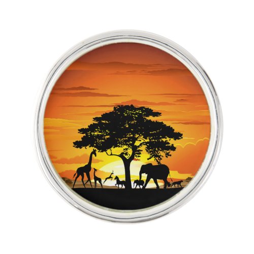 Wild Animals on African Savanna Sunset Lapel Pin