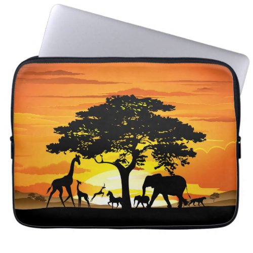 Wild Animals on African Savanna Sunset Laptop Sleeve