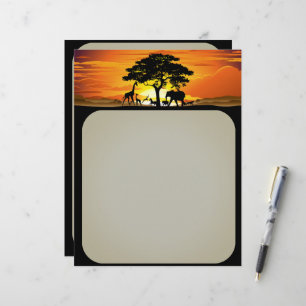 Wild Animals on African Savanna Sunset Letterhead