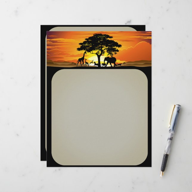 Wild Animals on African Savanna Sunset Letterhead (Front/Back In Situ)