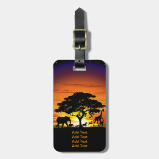 Wild Animals on African Savanna Sunset Luggage Tag
