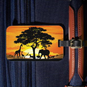 Wild Animals on African Savanna Sunset Luggage Tag