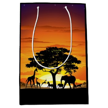 Wild Animals On African Savanna Sunset Medium Gift Bag by Bluedarkat at Zazzle