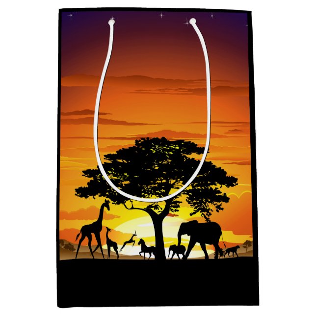 Wild Animals on African Savanna Sunset Medium Gift Bag (Front)