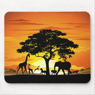 Wild Animals on African Savanna Sunset Mouse Pad