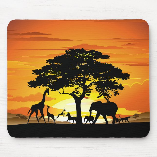 Wild Animals on African Savanna Sunset Mouse Pad (Front)