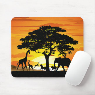 Wild Animals on African Savanna Sunset Mouse Pad