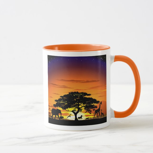 Wild Animals on African Savanna Sunset Mug (Right)