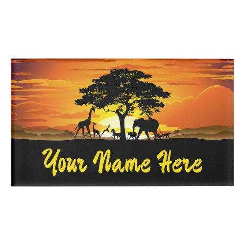 Wild Animals on African Savanna Sunset Name Tag