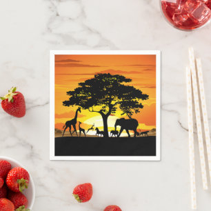 Wild Animals on African Savanna Sunset Napkins