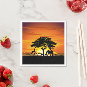 Wild Animals on African Savanna Sunset Napkins