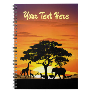 Wild Animals on African Savanna Sunset Notebook