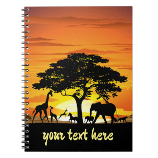 Wild Animals on African Savanna Sunset Notebook