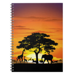 Wild Animals on African Savanna Sunset Notebook