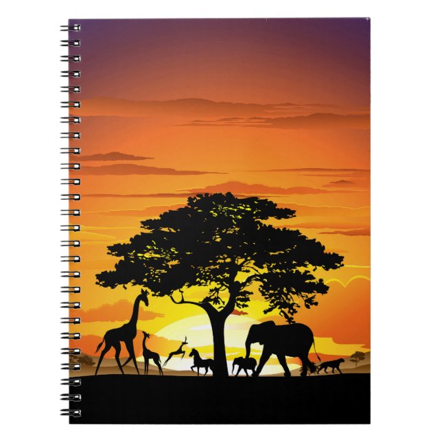 Wild Animals on African Savanna Sunset Notebook (Front)