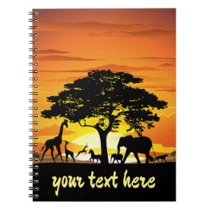 Wild Animals on African Savanna Sunset Notebook