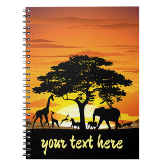 Wild Animals on African Savanna Sunset Notebook