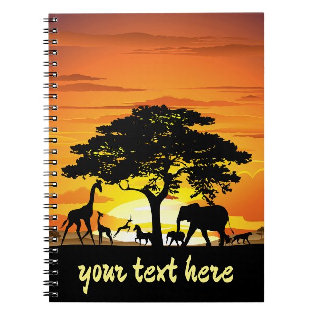 Wild Animals on African Savanna Sunset Notebook (Front)