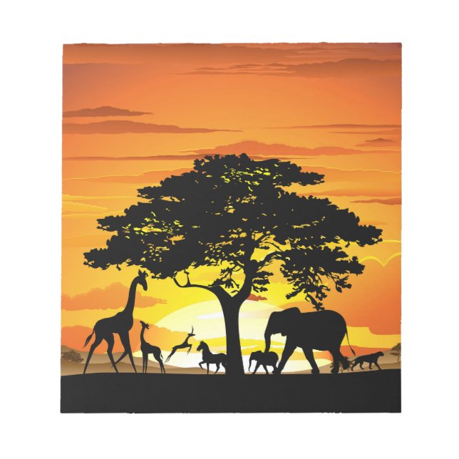 Wild Animals on African Savanna Sunset Notepad (Front)