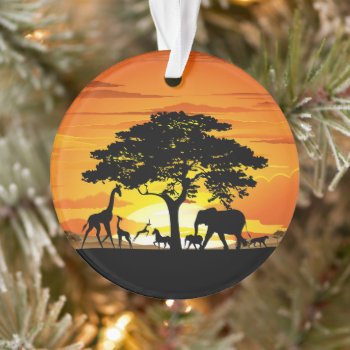 Wild Animals On African Savanna Sunset Ornament by Bluedarkat at Zazzle