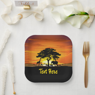 Wild Animals on African Savanna Sunset Paper Plates