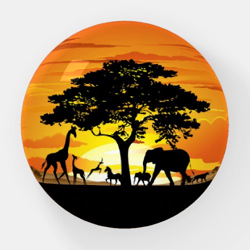 Wild Animals on African Savanna Sunset Paperweight