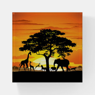 Wild Animals on African Savanna Sunset Paperweight