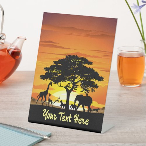 Wild Animals on African Savanna Sunset Pedestal Sign