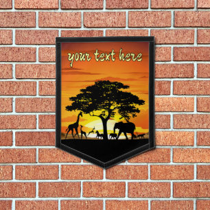 Wild Animals on African Savanna Sunset Pennant