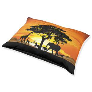 Wild Animals on African Savanna Sunset Pet Bed