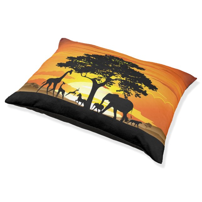 Wild Animals on African Savanna Sunset Pet Bed (Angled)