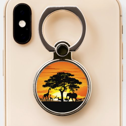 Wild Animals on African Savanna Sunset Phone Ring Stand