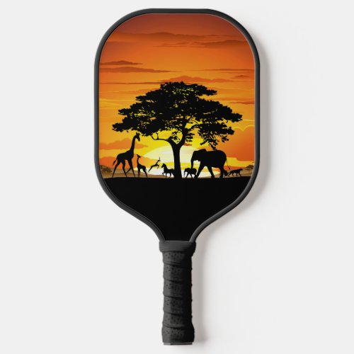 Wild Animals on African Savanna Sunset Pickleball Paddle